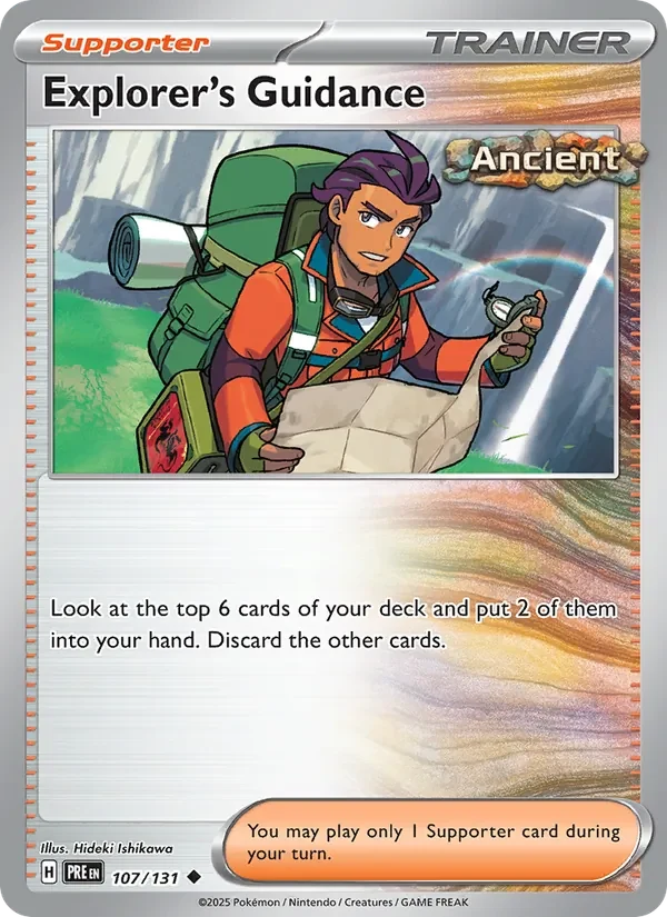 Explorer's Guidance 107/131 Prismatic Evolutions Pokémon card, Uncommon, front scan