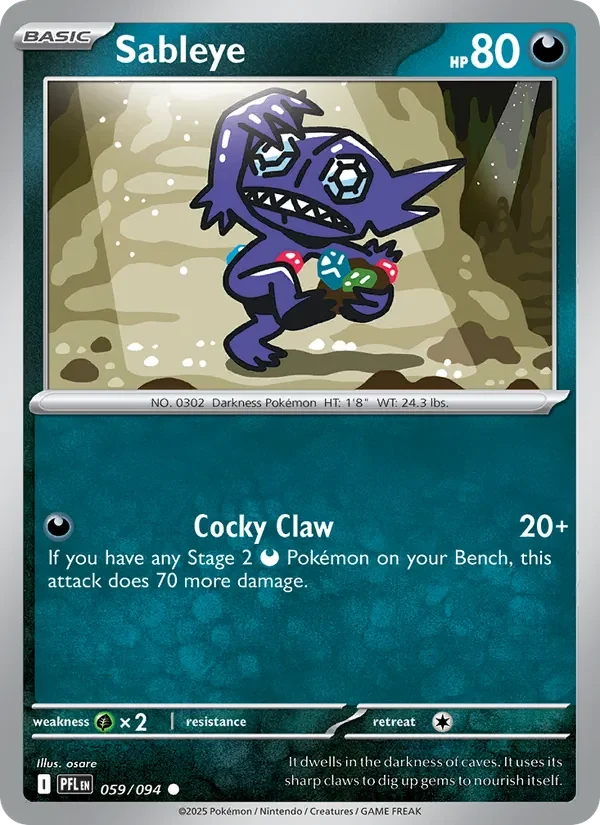 Sableye 059/094 Phantasmal Flames Pokémon card, Common, front scan