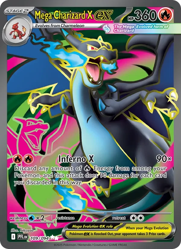 Mega Charizard X ex 109/094 Phantasmal Flames Pokémon card, Ultra Rare, front scan
