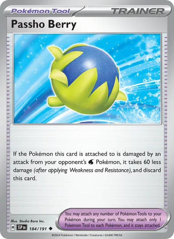 Passho Berry 184/191 Surging Sparks Pokémon card, Uncommon, front scan