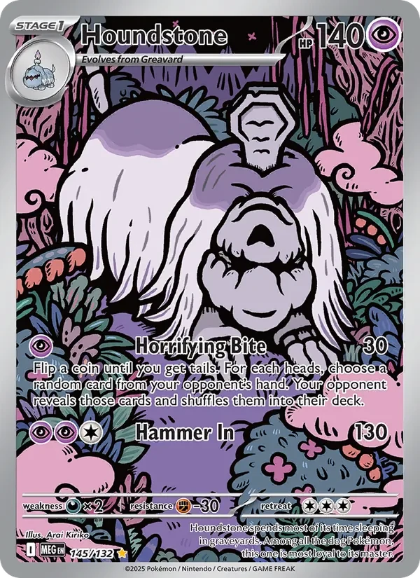 Houndstone 145/132 Mega Evolution Pokémon card, Illustration Rare, front scan