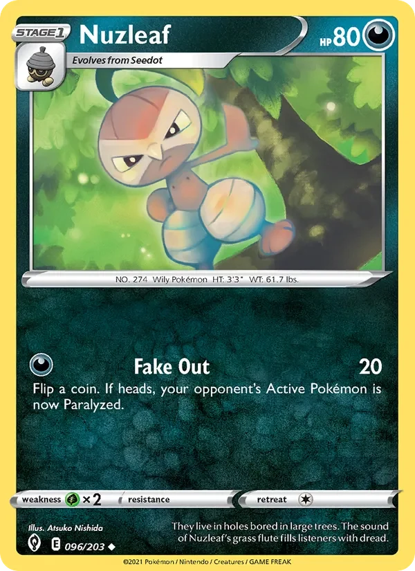 Nuzleaf 096/203 Evolving Skies Pokémon card, Uncommon, front scan