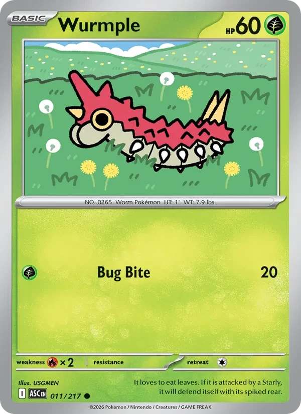 Wurmple 011/217 Ascended Heroes Pokémon card, Common, front scan