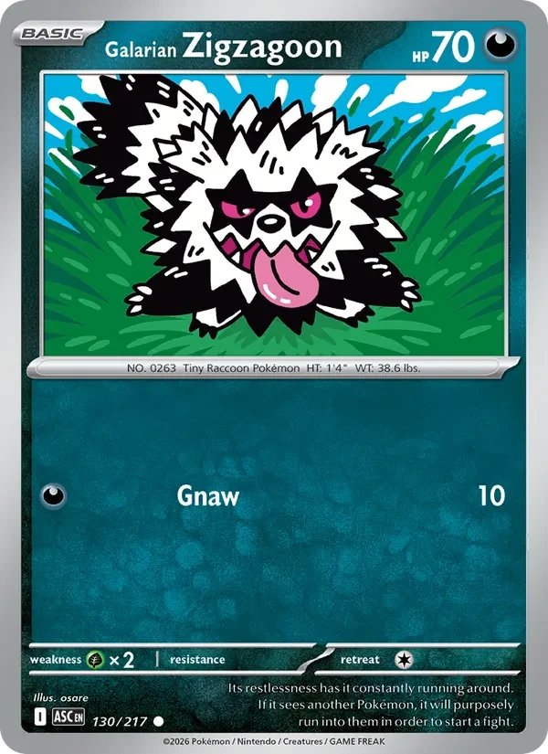 Galarian Zigzagoon 130/217 Ascended Heroes Pokémon card, Common, front scan