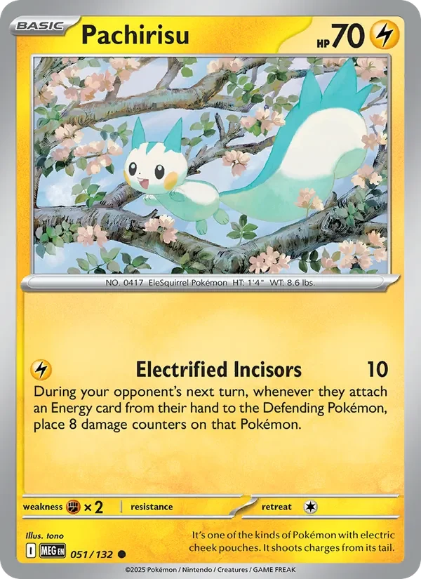 Pachirisu 051/132 Mega Evolution Pokémon card, Common, front scan