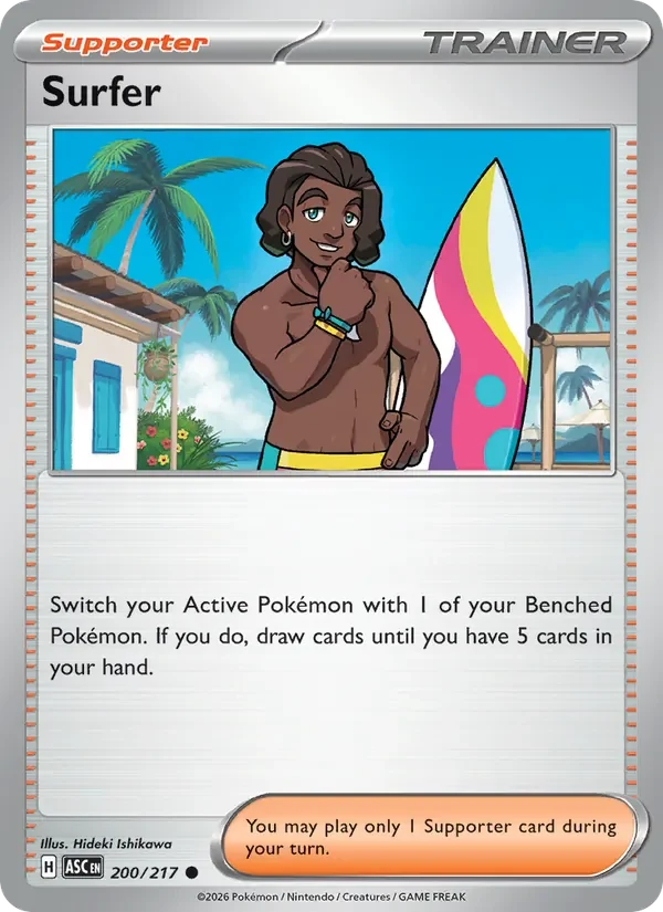 Surfer 200/217 Ascended Heroes Pokémon card, Common, front scan