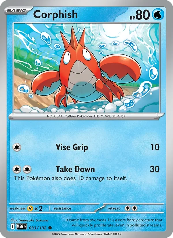 Corphish 033/132 Mega Evolution Pokémon card, Common, front scan
