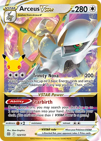 Arceus VSTAR 123/172 30th Celebration Pokémon card, Classic Collection, front scan