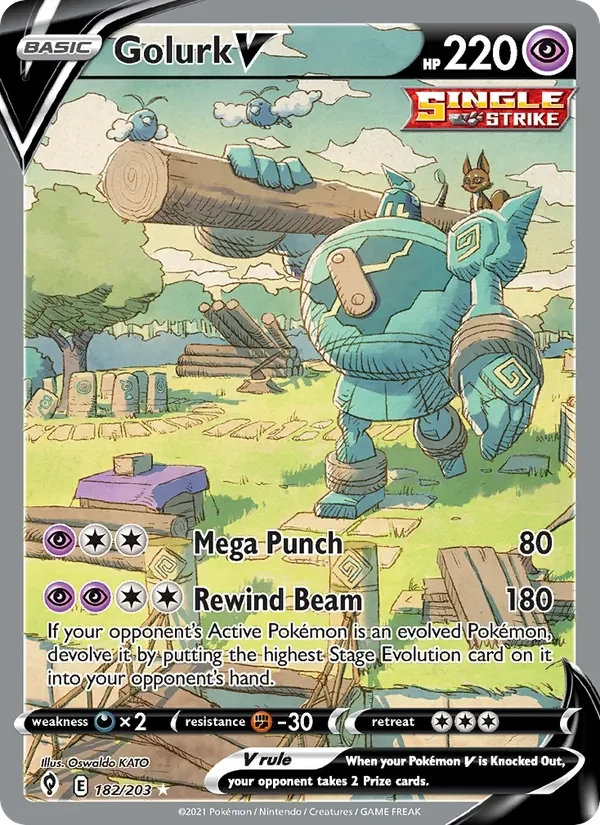 Golurk V 182/203 Evolving Skies Pokémon card, Ultra Rare, front scan