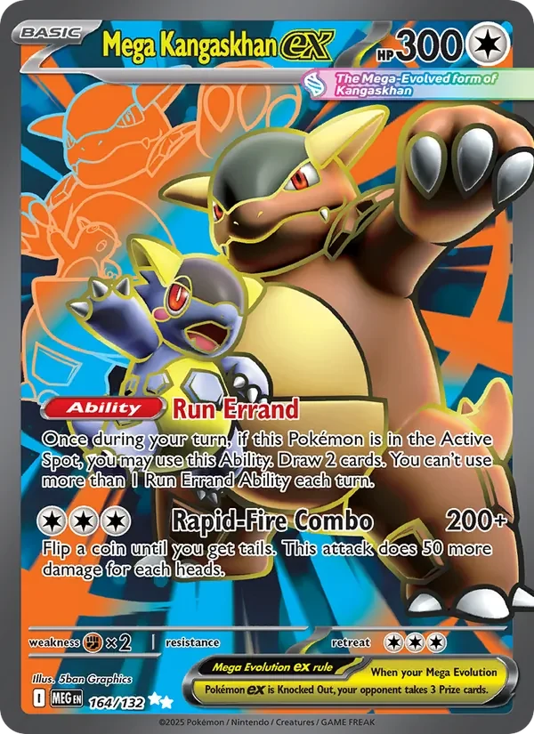 Mega Kangaskhan ex 164/132 Mega Evolution Pokémon card, Ultra Rare, front scan