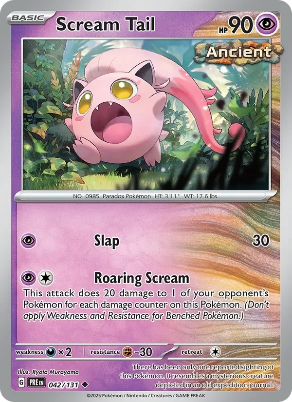 Scream Tail 042/131 Prismatic Evolutions Pokémon card, Uncommon, front scan