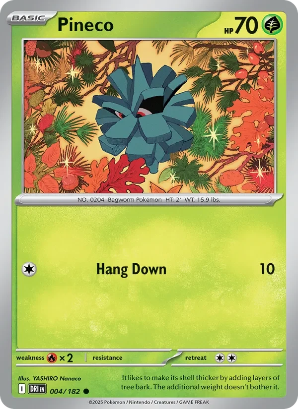 Pineco 004/182 Destined Rivals Pokémon card, Common, front scan