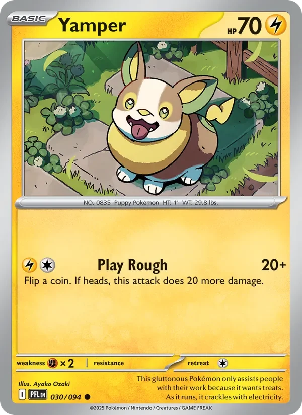 Yamper 030/094 Phantasmal Flames Pokémon card, Common, front scan