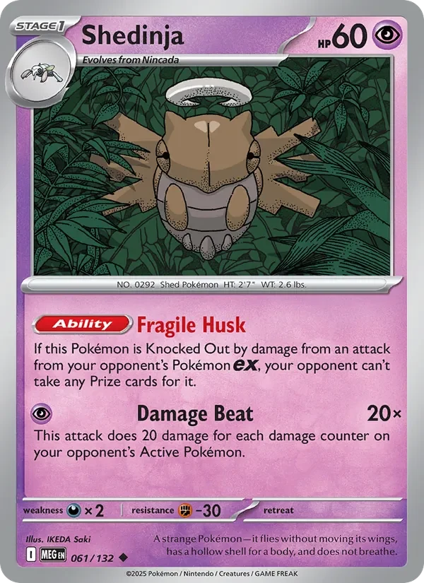 Shedinja 061/132 Mega Evolution Pokémon card, Uncommon, front scan