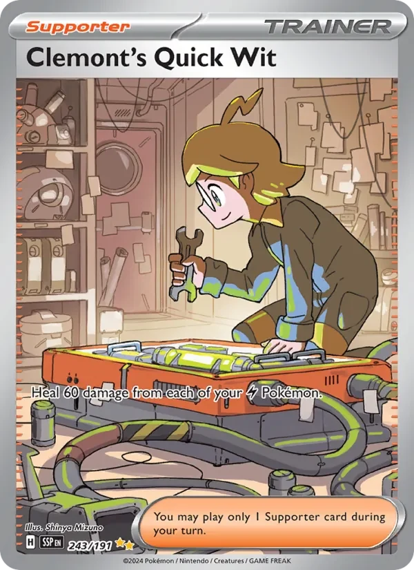 Clemont's Quick Wit 243/191 Surging Sparks Pokémon card, Special Illustration Rare, front scan
