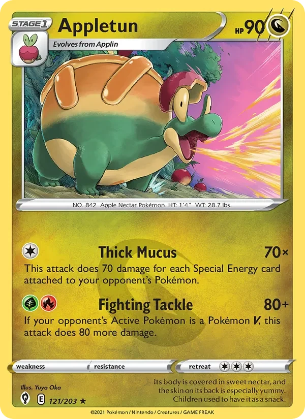 Appletun 121/203 Evolving Skies Pokémon card, Rare, front scan