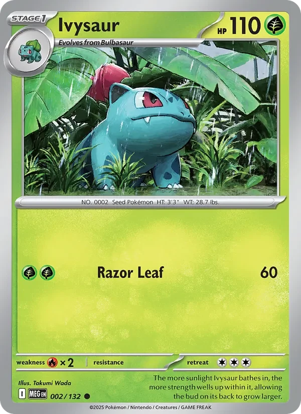 Ivysaur 002/132 Mega Evolution Pokémon card, Common, front scan
