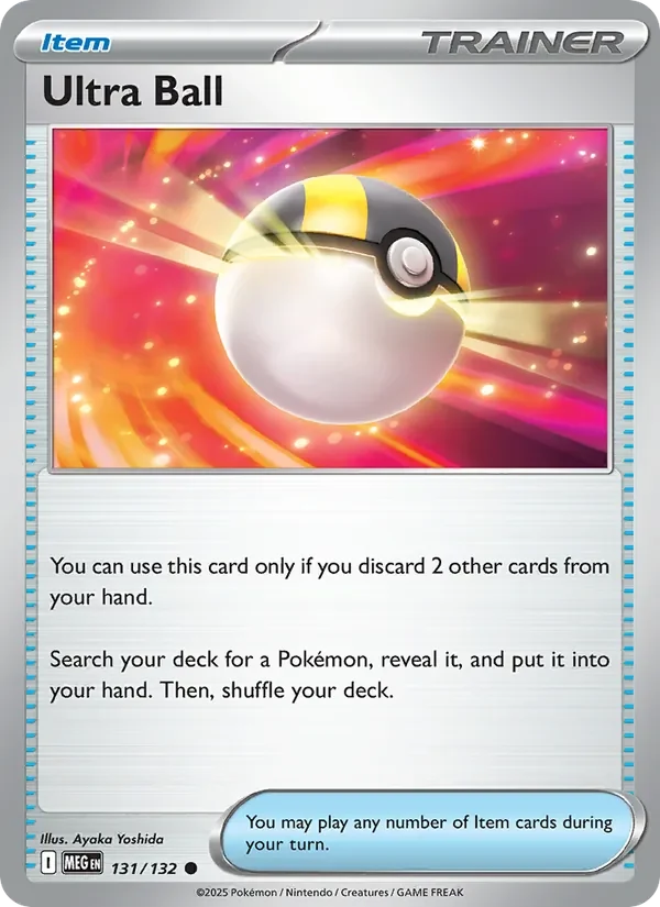Ultra Ball 131/132 Mega Evolution Pokémon card, Common, front scan