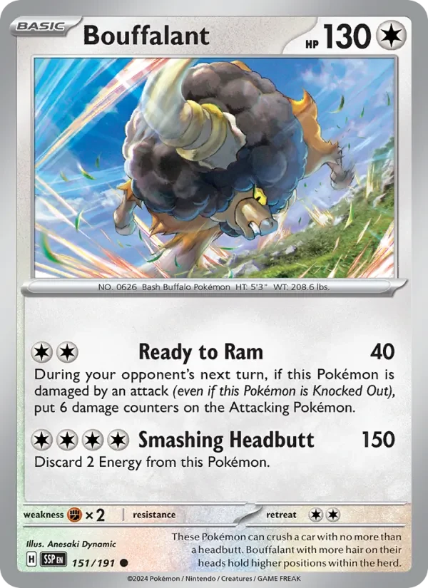 Bouffalant 151/191 Surging Sparks Pokémon card, Common, front scan