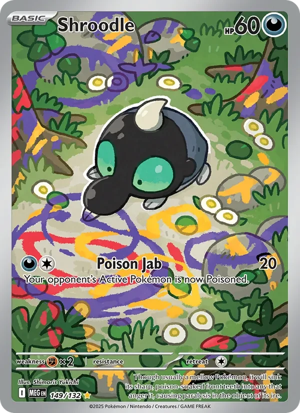 Shroodle 149/132 Mega Evolution Pokémon card, Illustration Rare, front scan