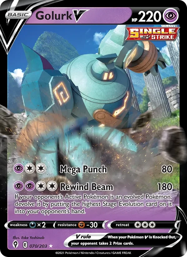 Golurk V 070/203 Evolving Skies Pokémon card, Holo Rare V, front scan