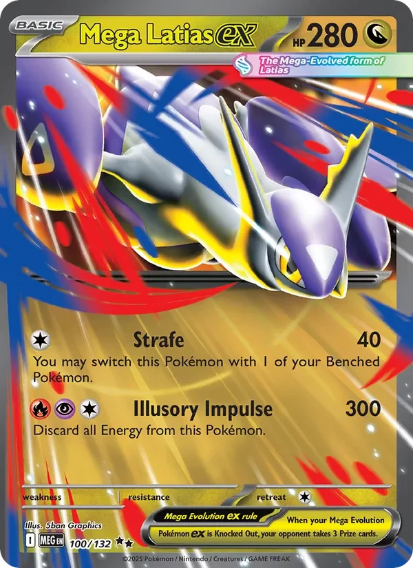 Mega Latias ex 100/132 Mega Evolution Pokémon card, Double Rare, front scan