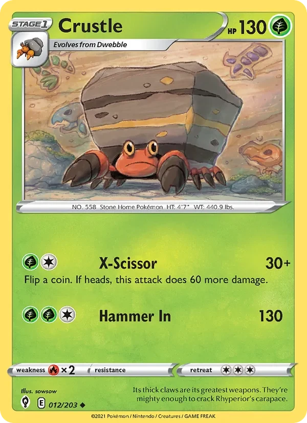 Crustle 012/203 Evolving Skies Pokémon card, Uncommon, front scan