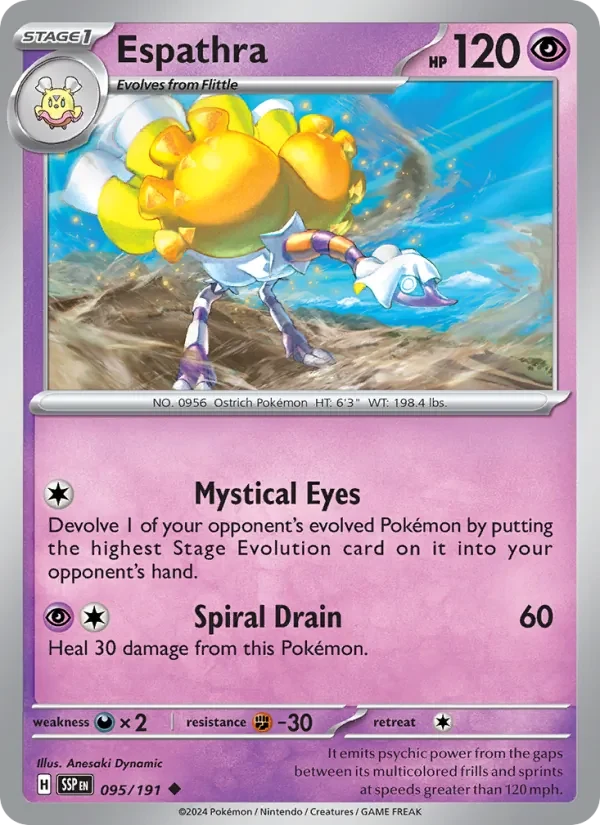 Espathra 095/191 Surging Sparks Pokémon card, Uncommon, front scan