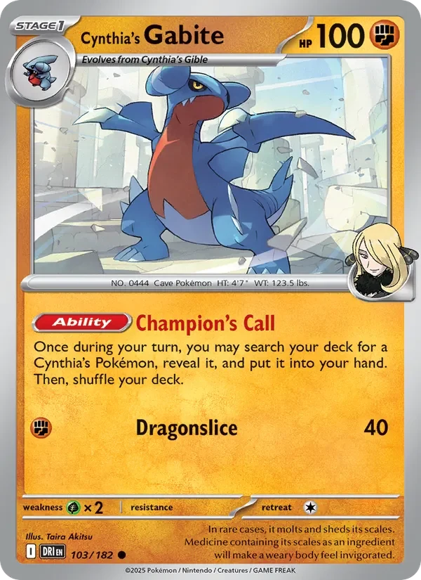 Cynthia's Gabite 103/182 Destined Rivals Pokémon card, Common, front scan