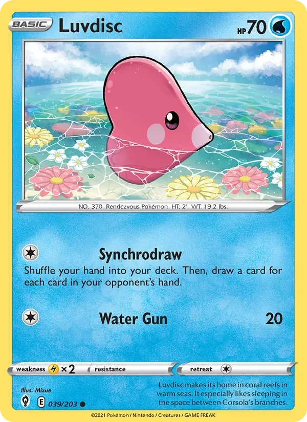 Luvdisc 039/203 Evolving Skies Pokémon card, Common, front scan