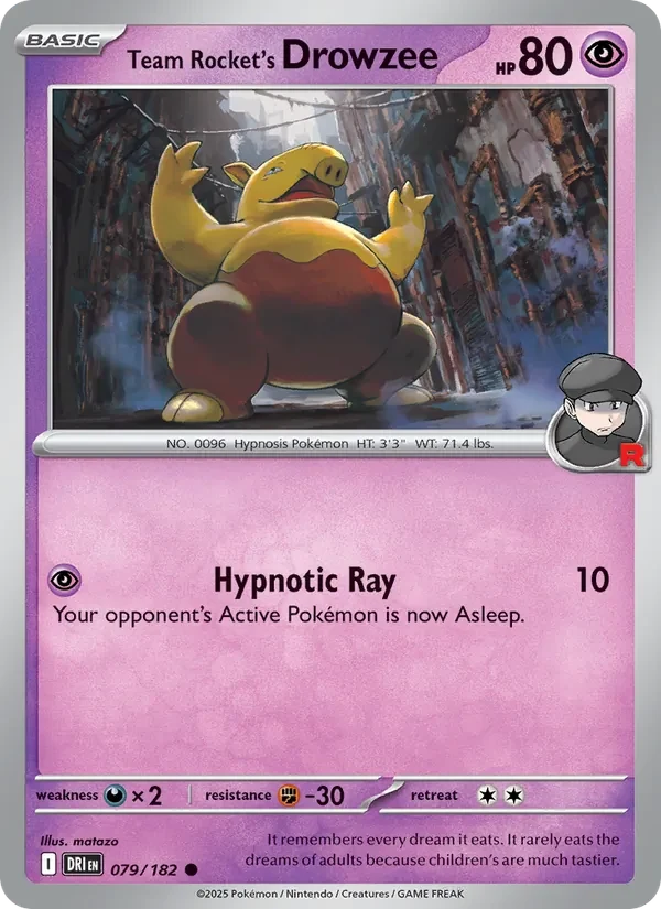 Team Rocket's Drowzee 079/182 Destined Rivals Pokémon card, Common, front scan