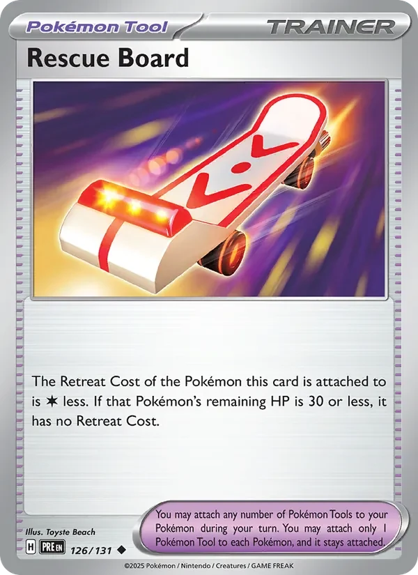 Rescue Board 126/131 Prismatic Evolutions Pokémon card, Uncommon, front scan