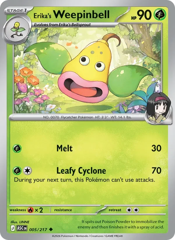 Erika's Weepinbell 005/217 Ascended Heroes Pokémon card, Uncommon, front scan
