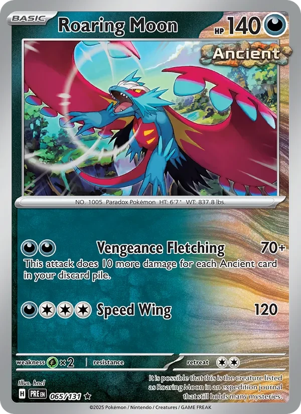 Roaring Moon 065/131 Prismatic Evolutions Pokémon card, Rare, front scan