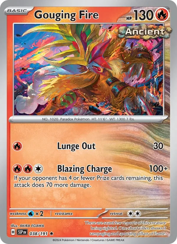 Gouging Fire 038/191 Surging Sparks Pokémon card, Rare, front scan