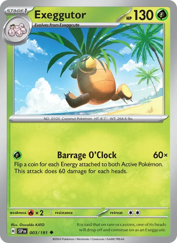 Exeggutor 003/191 Surging Sparks Pokémon card, Uncommon, front scan