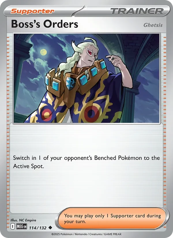 Boss's Orders 114/132 Mega Evolution Pokémon card, Uncommon, front scan
