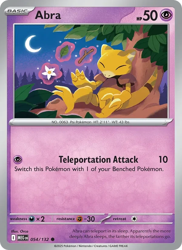 Abra 054/132 Mega Evolution Pokémon card, Common, front scan