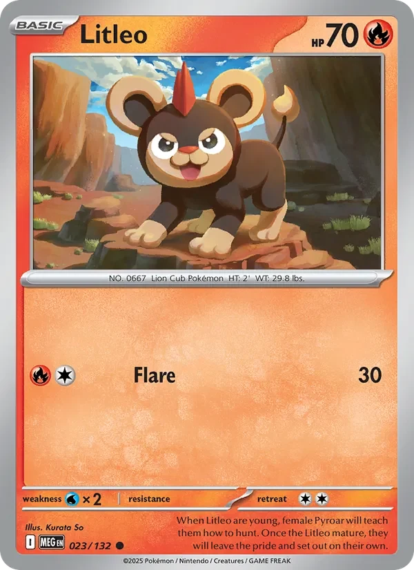 Litleo 023/132 Mega Evolution Pokémon card, Common, front scan