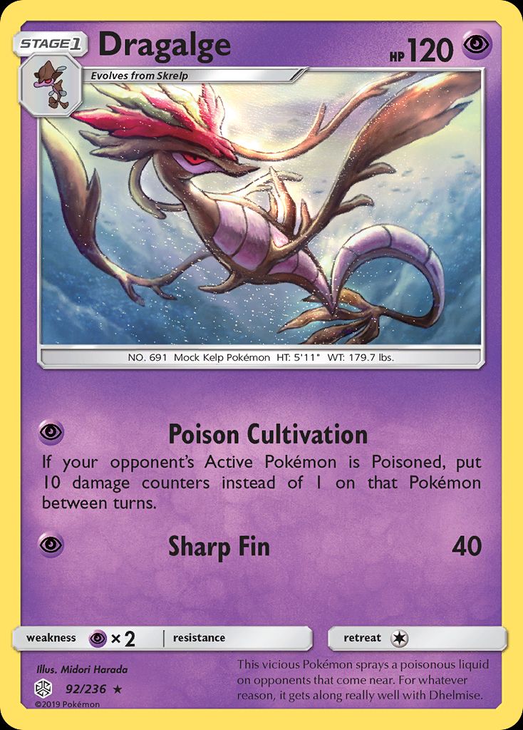 PSA 10 Dragalge Sun & Moon Cosmic Eclipse graded Pokémon card