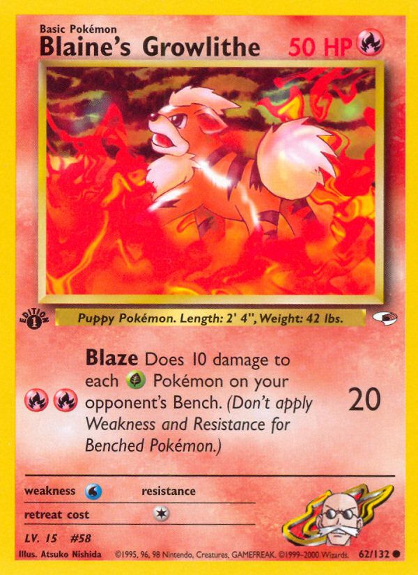 PSA 10 Blaine's Growlithe Gym Heroes graded Pokémon card