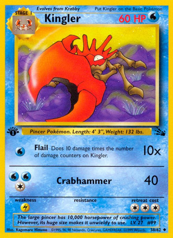 PSA 10 Kingler Fossil 38/62 graded Pokémon card