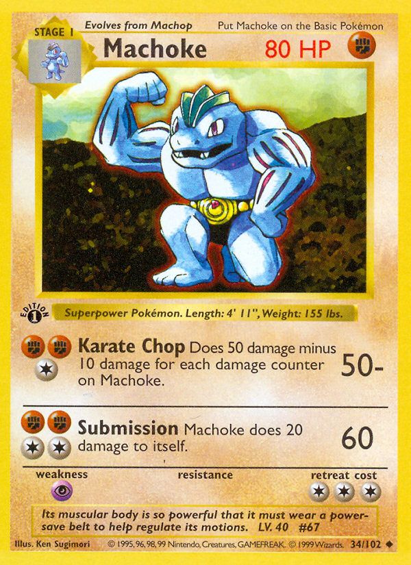 PSA 10 Machoke Base Set 1st Edition graded Pokémon card