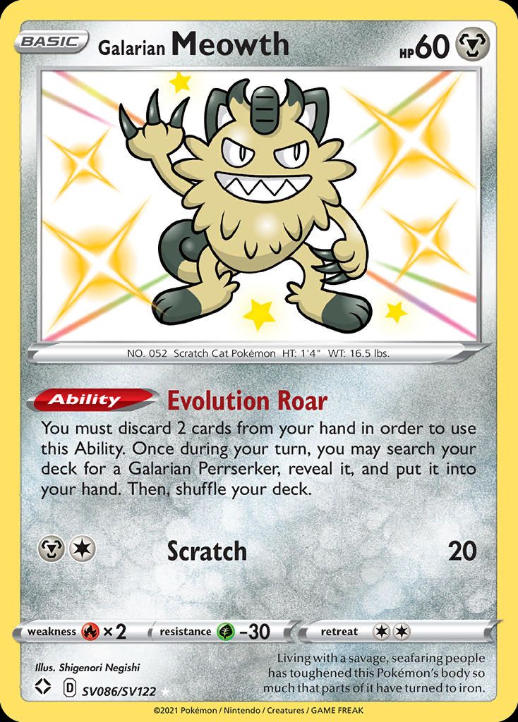 PSA 10 Galarian Meowth Shining Fates graded Pokémon card