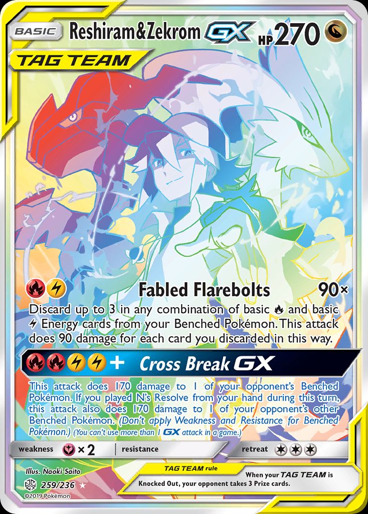 PSA 10 Reshiram & Zekrom GX Cosmic Eclipse graded Pokémon card