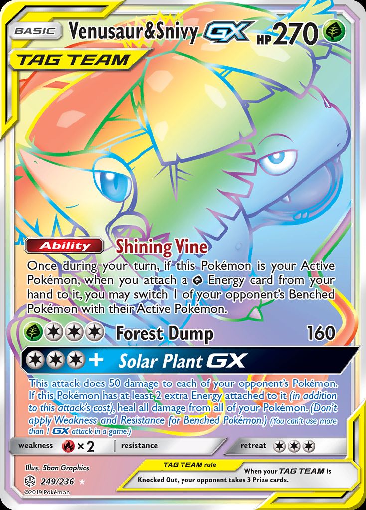 PSA 10 Venusaur & Snivy GX Cosmic Eclipse graded Pokémon card