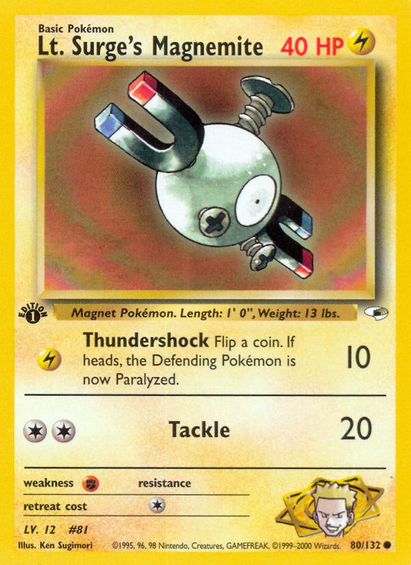 PSA 10 Lt. Surge's Magnemite Gym Heroes graded Pokémon card
