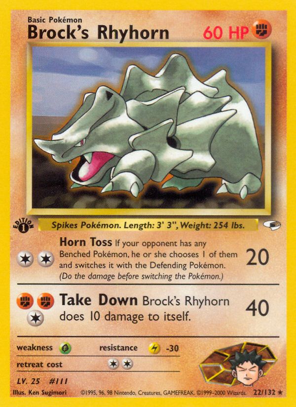 PSA 10 Brock's Rhyhorn Gym Heroes graded Pokémon card