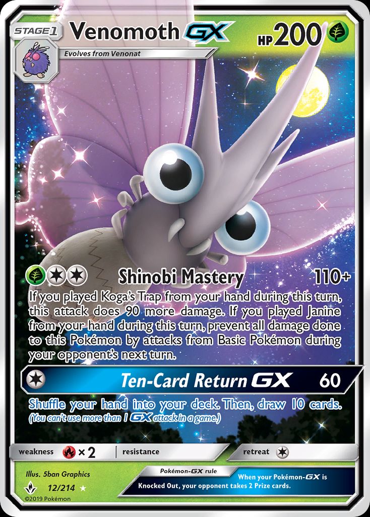 PSA 10 Venomoth GX SM. Unbroken Bonds graded Pokémon card
