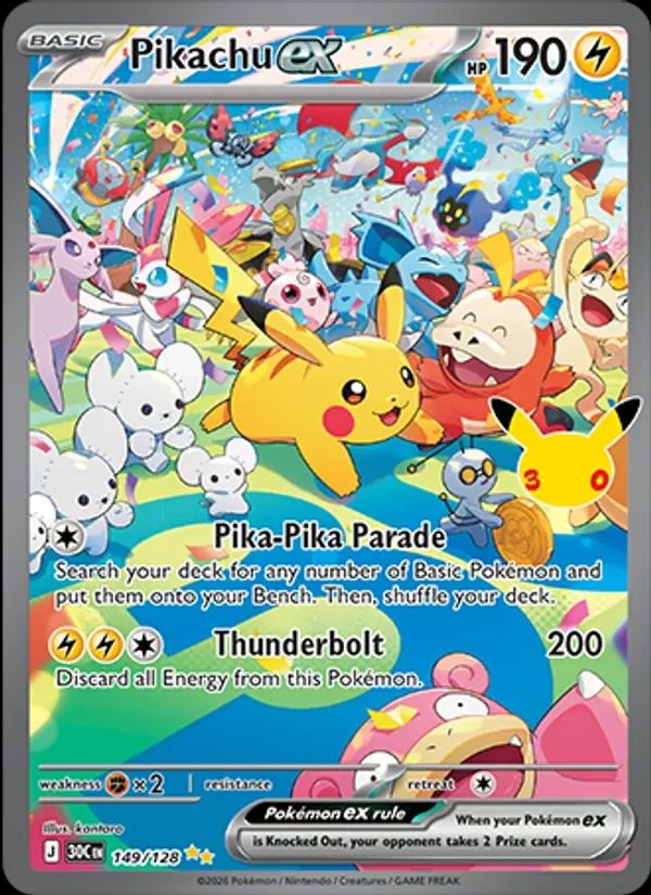 Pikachu ex 30th Celebration card